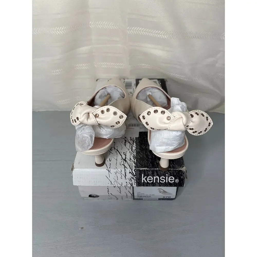 Kensie Olympia Grommet Bow Slingback Kitten Heels Off White Size 10M